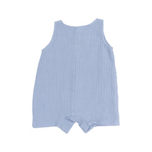 Solid Dusty Blue Organic Cotton Muslin Sleeveless Shortie Romper
