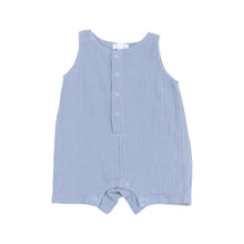Solid Dusty Blue Organic Cotton Muslin Sleeveless Shortie Romper