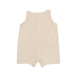Solid Oxford Tan Organic Cotton Muslin Sleeveless Shortie Romper
