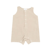 Solid Oxford Tan Organic Cotton Muslin Sleeveless Shortie Romper