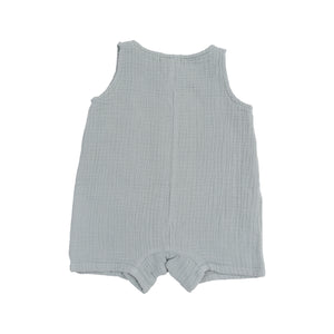 3-6mos Solid Slate Gray Organic Cotton Muslin Sleeveless Shortie Romper