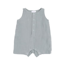 3-6mos Solid Slate Gray Organic Cotton Muslin Sleeveless Shortie Romper