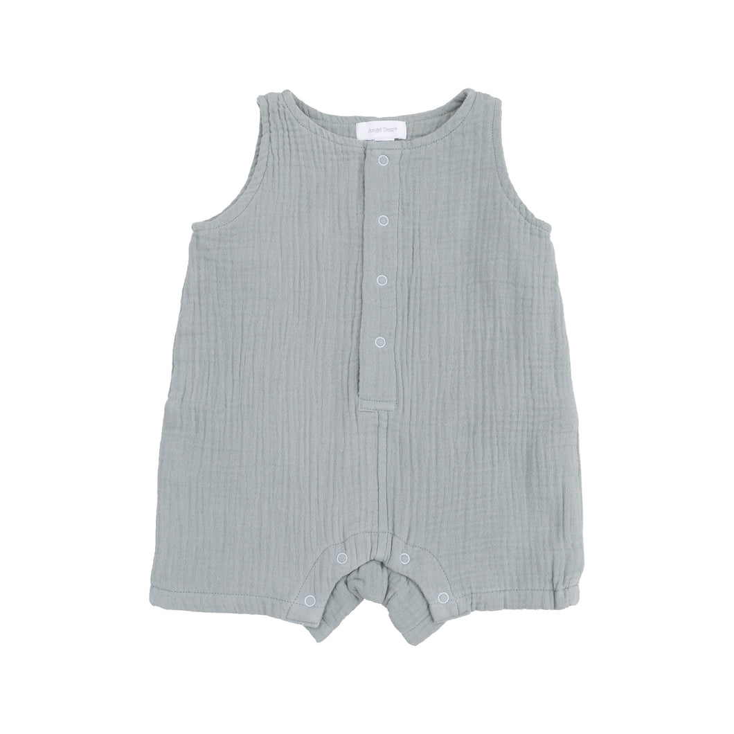 3-6mos Solid Slate Gray Organic Cotton Muslin Sleeveless Shortie Romper