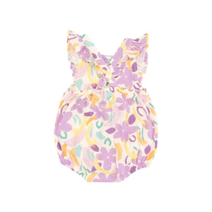 Painty Daisy Organic Cotton Muslin Ruffle Sleeve Sunsuit