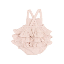 Solid Rose Smoke Organic Cotton Muslin Ruffle Sunsuit
