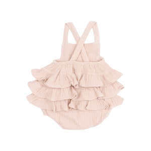 Solid Rose Smoke Organic Cotton Muslin Ruffle Sunsuit