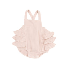 Solid Rose Smoke Organic Cotton Muslin Ruffle Sunsuit