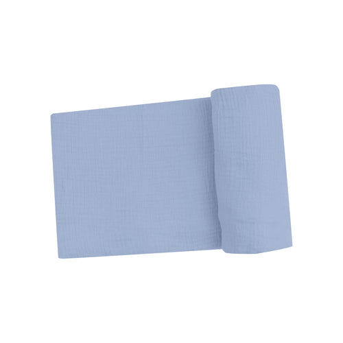 Solid Dusty Blue Organic Cotton Muslin Swaddle Blanket