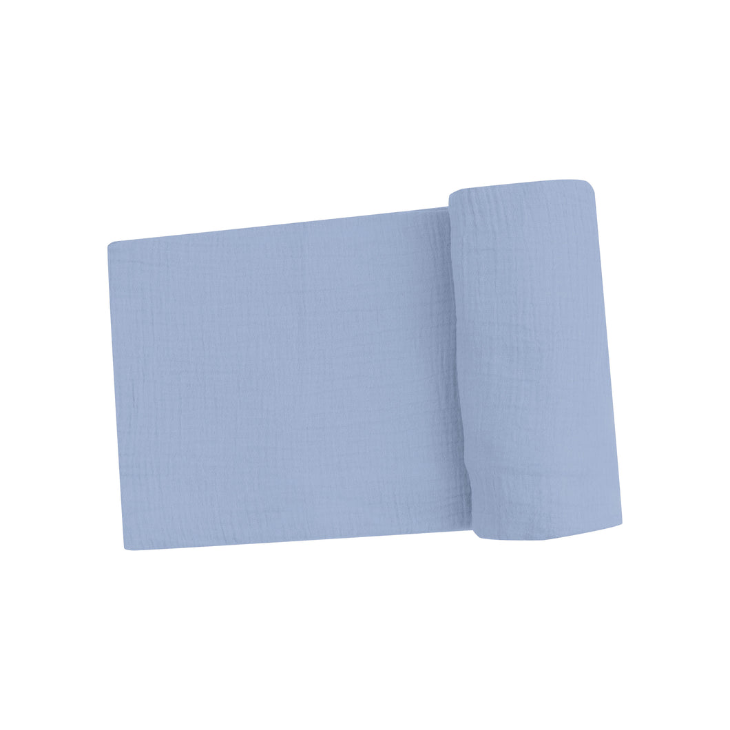 Solid Dusty Blue Organic Cotton Muslin Swaddle Blanket