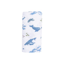 Watercolor Blue Whales Organic Cotton Muslin Swaddle Blanket