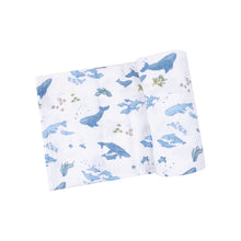 Watercolor Blue Whales Organic Cotton Muslin Swaddle Blanket