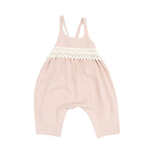 Solid Rose Smoke Organic Cotton Muslin Tie Back Romper