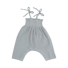 Solid Slate Gray Organic Cotton Muslin Tie Strap Smocked Romper