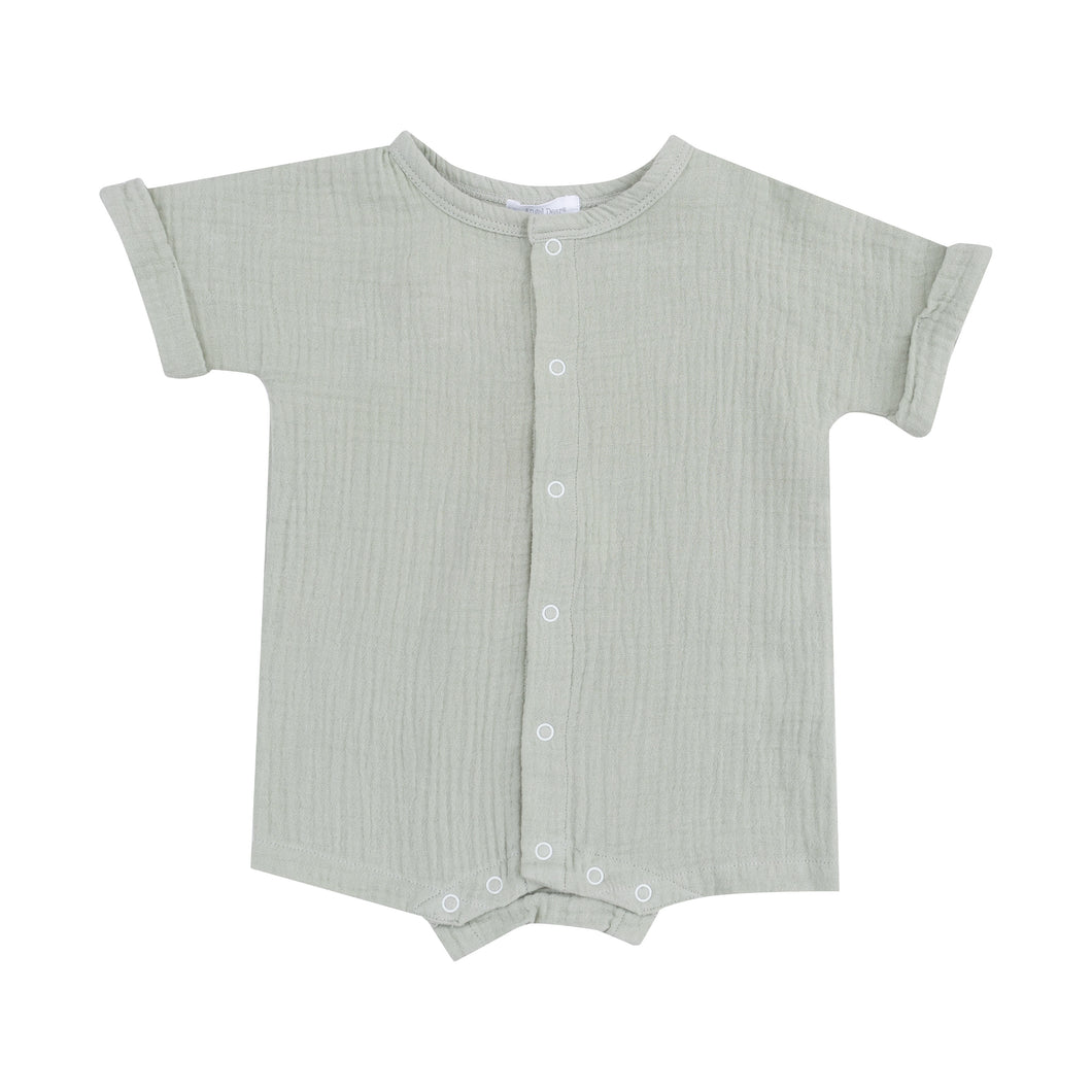 Solid Desert Green Organic Cotton Muslin Dolman Henley Shortall