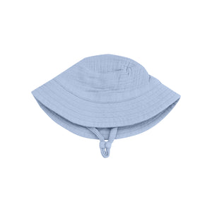 Solid Dusty Blue Organic Cotton Muslin Bucket Hat with Chin Strap