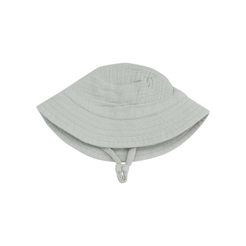 Solid Desert Green Organic Cotton Muslin Bucket Hat with Chin Strap