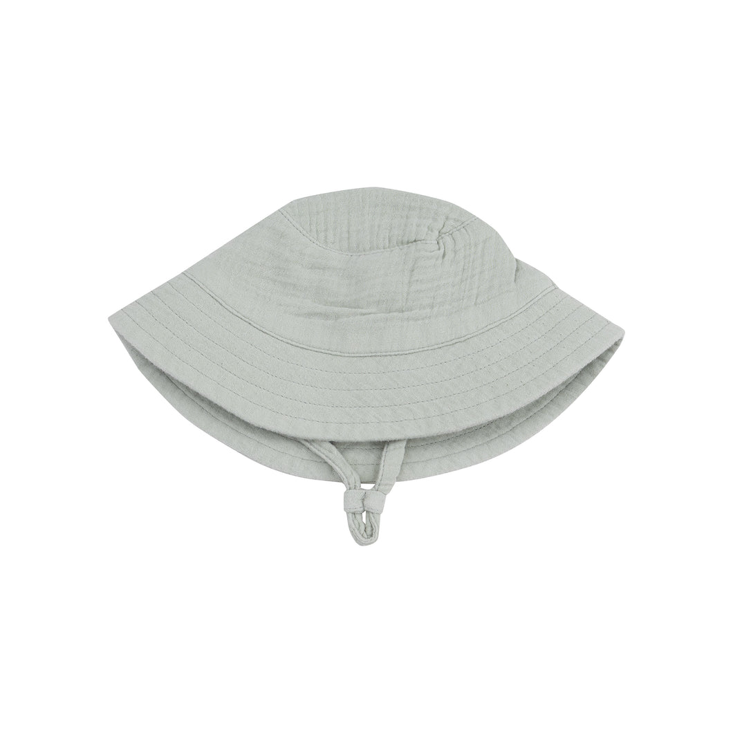 Solid Desert Green Organic Cotton Muslin Bucket Hat with Chin Strap