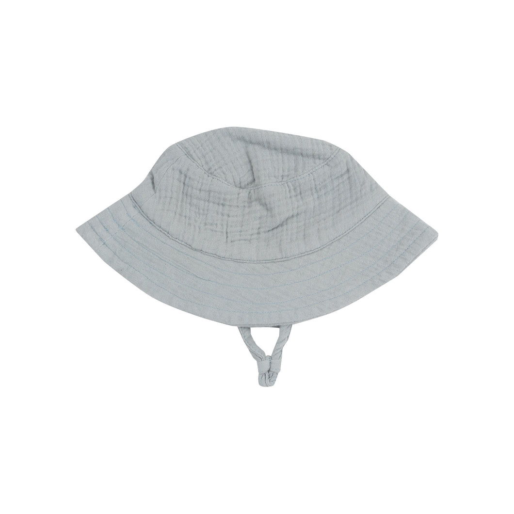 Solid Slate Gray Organic Cotton Muslin Bucket Hat with Chin Strap