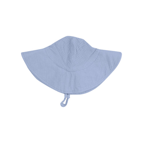 Solid Dusty Blue Organic Cotton Muslin Wide Brim Sunhat with Chin Strap