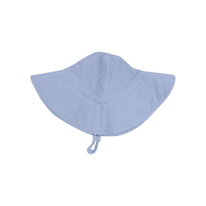 Solid Dusty Blue Organic Cotton Muslin Wide Brim Sunhat with Chin Strap