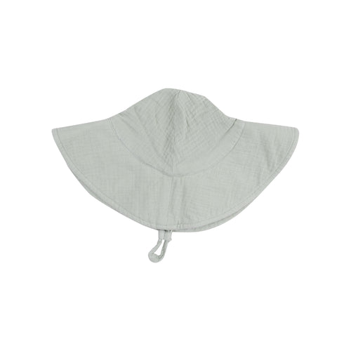 Solid Desert Green Organic Cotton Muslin Wide Brim Sunhat with Chin Strap