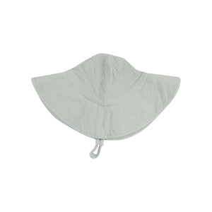 Solid Desert Green Organic Cotton Muslin Wide Brim Sunhat with Chin Strap
