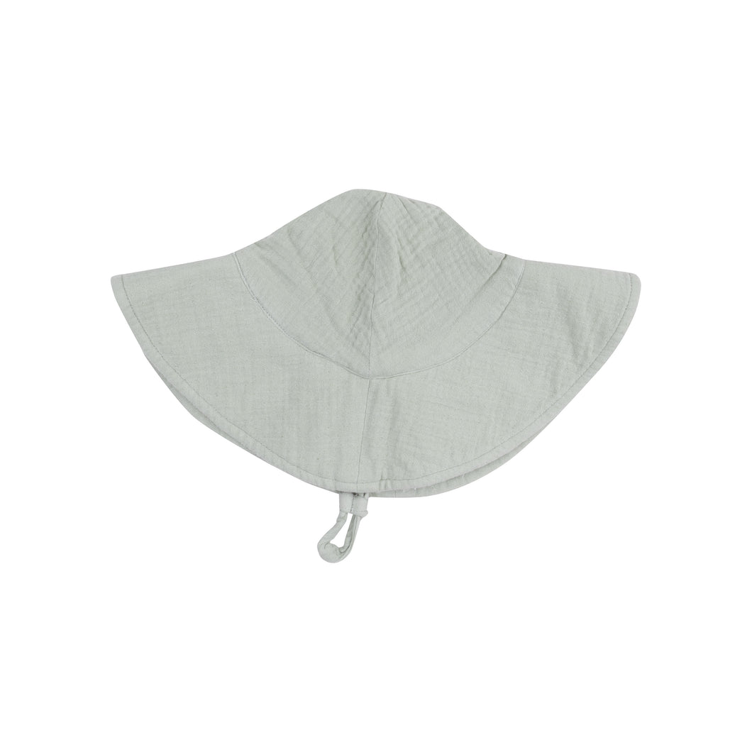 Solid Desert Green Organic Cotton Muslin Wide Brim Sunhat with Chin Strap