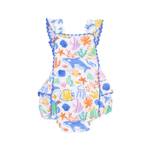 Colorful Reef Organic Cotton Muslin Ric-Rac Ruffle Sunsuit