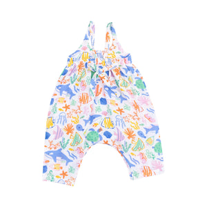 3-6mos Colorful Reef Organic Cotton Muslin Tie Back Romper
