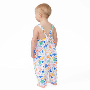 3-6mos Colorful Reef Organic Cotton Muslin Tie Back Romper