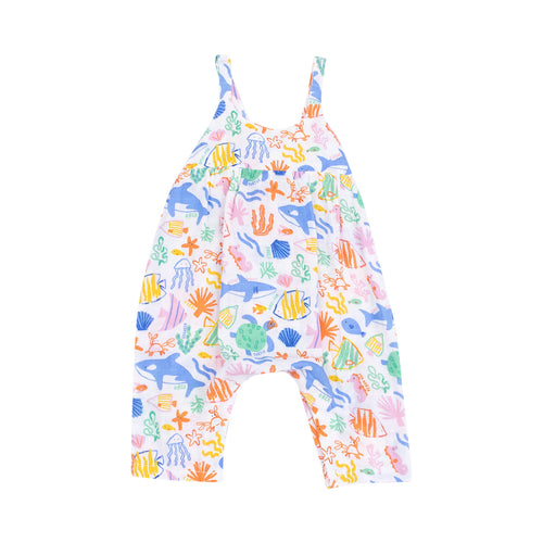 3-6mos Colorful Reef Organic Cotton Muslin Tie Back Romper