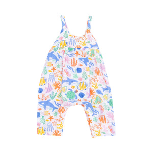 3-6mos Colorful Reef Organic Cotton Muslin Tie Back Romper