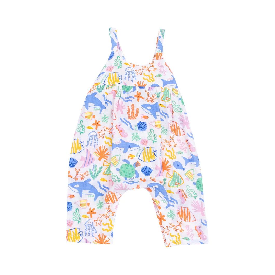 3-6mos Colorful Reef Organic Cotton Muslin Tie Back Romper