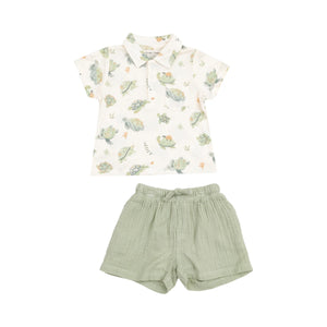 Sea Turtles Polo Shirt & Organic Cotton Muslin Short Set