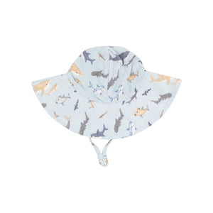 Sharks Organic Cotton Muslin Wide Brim Sunhat with Chin Strap
