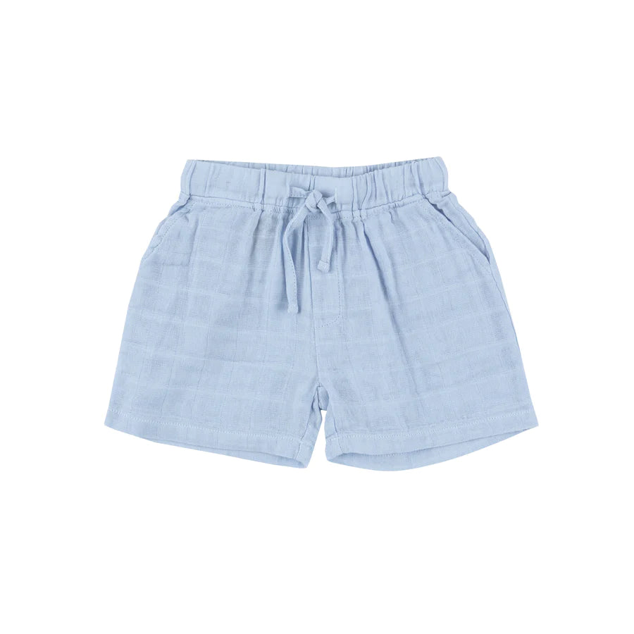 5yrs, 6yrs Dusty Blue Solid Organic Cotton Muslin Short