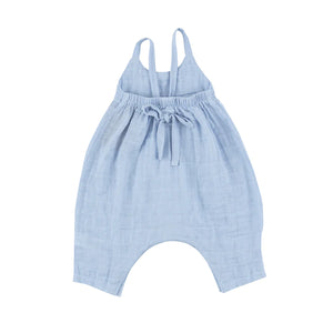 18-24mos - Dusty Blue Solid Organic Cotton Tie Back Romper