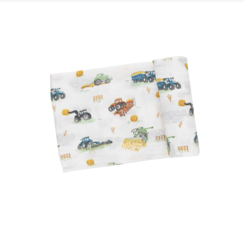 Farm Machines Organic Cotton Muslin Swaddle Blanket