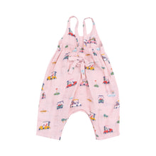 3-6mos Golf Cart Cuties - Pink Organic Cotton Muslin Tie Back Romper