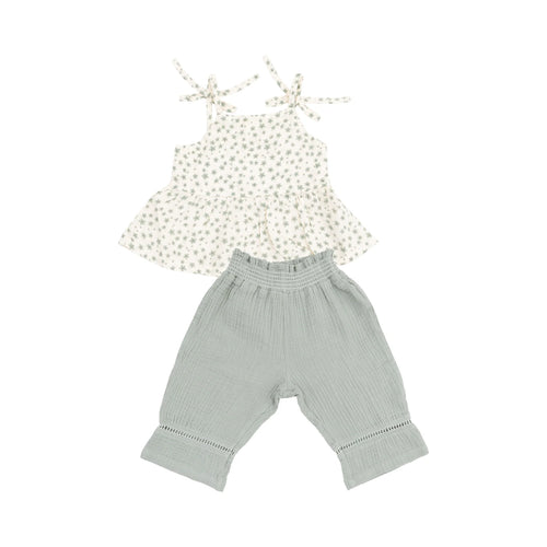 4yrs Jadeite Simple Floral Organic Cotton Muslin Peplum Tank and Smocked Waist Pants (2 pc set)