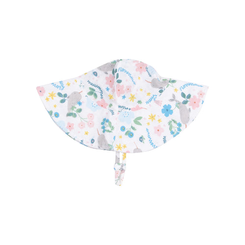 Narwhal Floral Organic Cotton Muslin Wide Brim Sunhat with Chin Strap