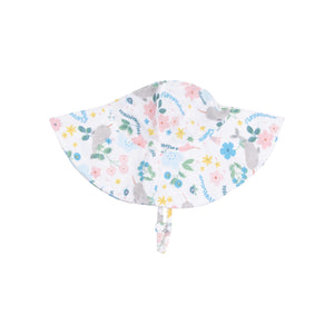 Narwhal Floral Organic Cotton Muslin Wide Brim Sunhat with Chin Strap