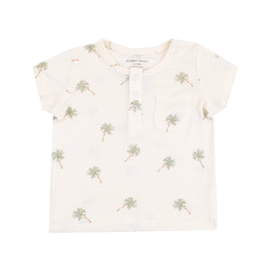 Palm Trees Ribbed Modal Henley with Pocket Shirt & Organic Cotton Muslin Short Set