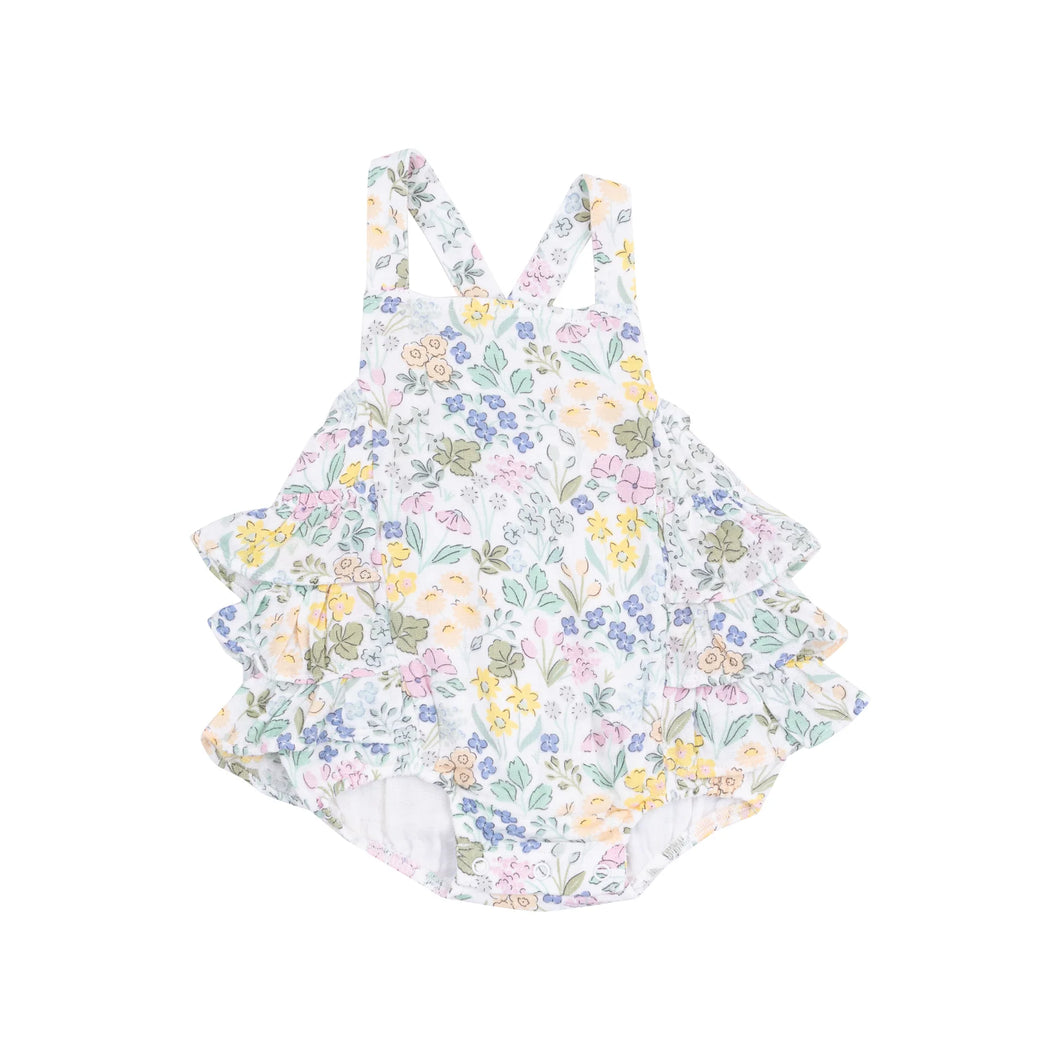 Samantha Floral Organic Cotton Muslin Ruffle Sunsuit