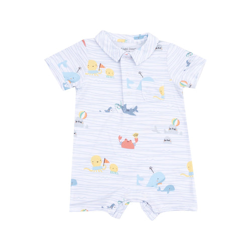 Sea Stripes Button Down Polo Shortie Romper