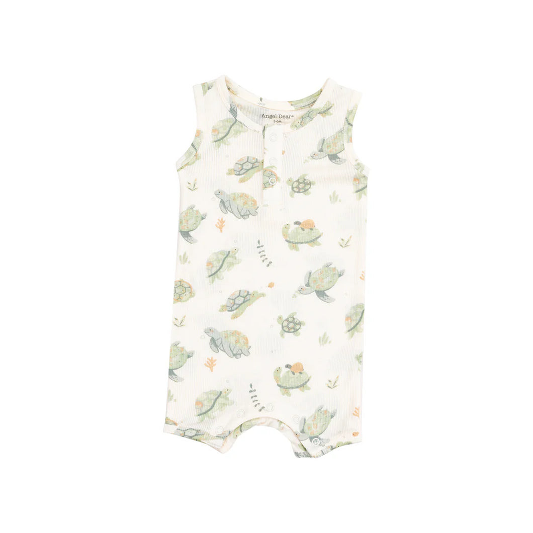 Sea Turtles Rib Sleeveless Shortie Romper