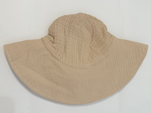 Solid Oxford Tan Organic Cotton Muslin Wide Brim Sunhat with Chin Strap