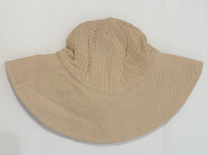 Solid Oxford Tan Organic Cotton Muslin Wide Brim Sunhat with Chin Strap