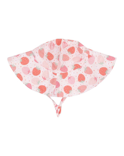 Strawberry Bliss Organic Cotton Muslin Wide Brim Sunhat with Chin Strap