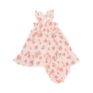 Sweet Peach Organic Cotton Muslin Smocked Ruffle Sundress & Diaper Cover